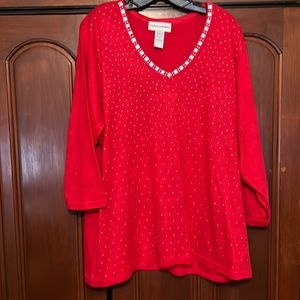 Cathy Daniels Red Embellished V Neck Sweater Size 3X